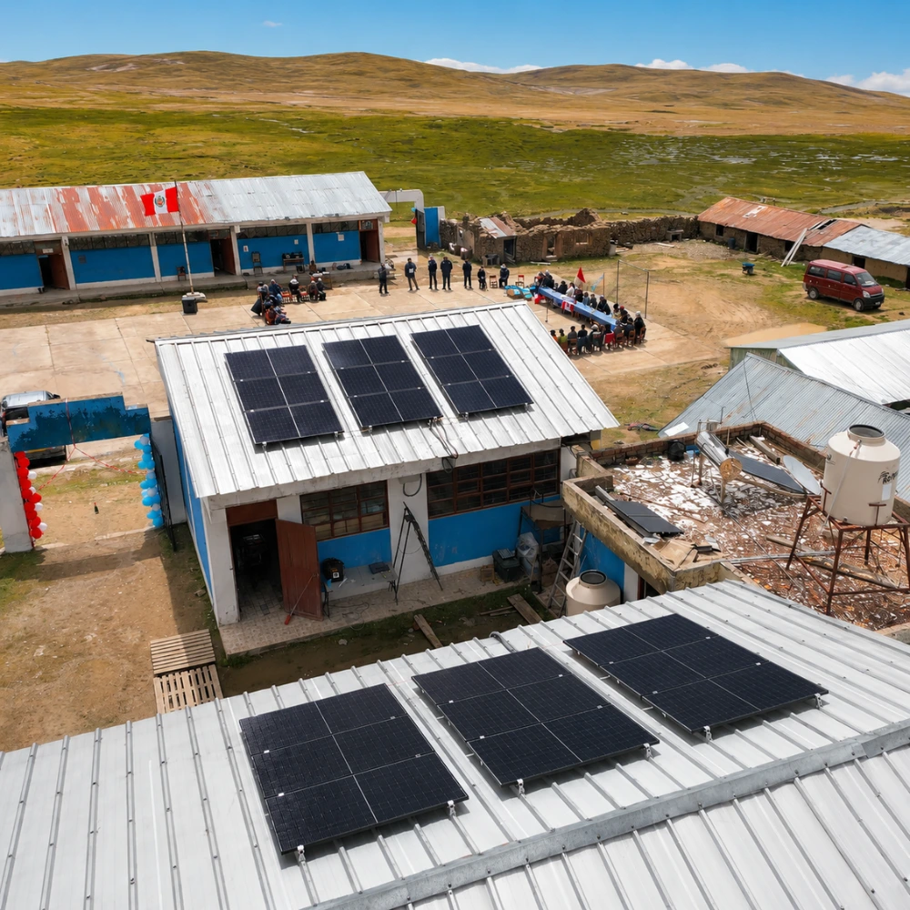 Solar panel system at the Huarcaya school in Peru, providing sustainable energy and sustainable internet to empower remote communities.